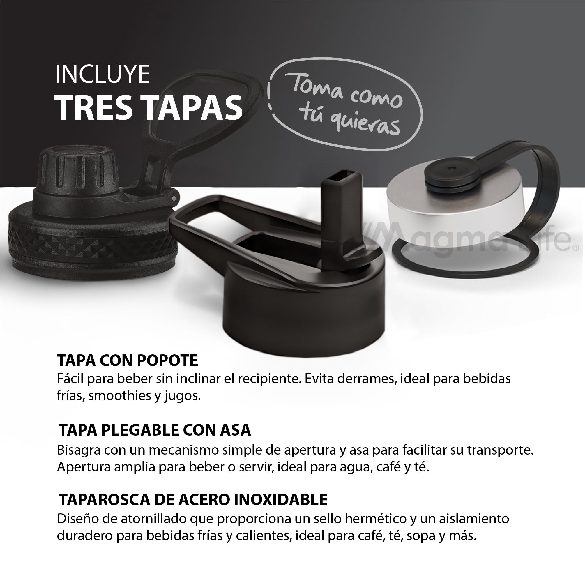 Foto 5 | Magma Life Termo Para Café Y Agua 40 Oz  Acero Inoxidable Con 3 Tapas  Azul Navy