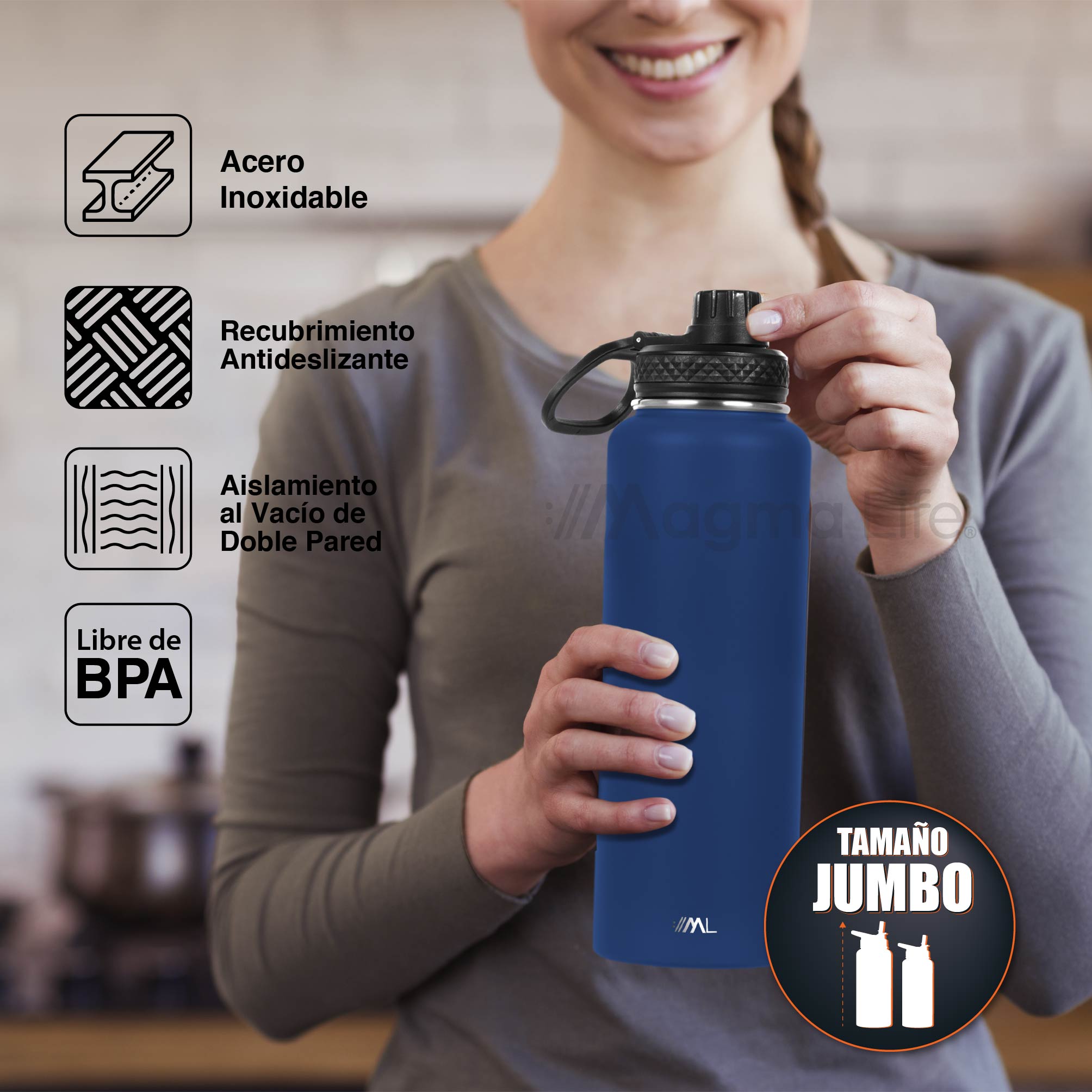 Foto 7 pulgar | Magma Life Termo Para Café Y Agua 40 Oz  Acero Inoxidable Con 3 Tapas  Azul Navy