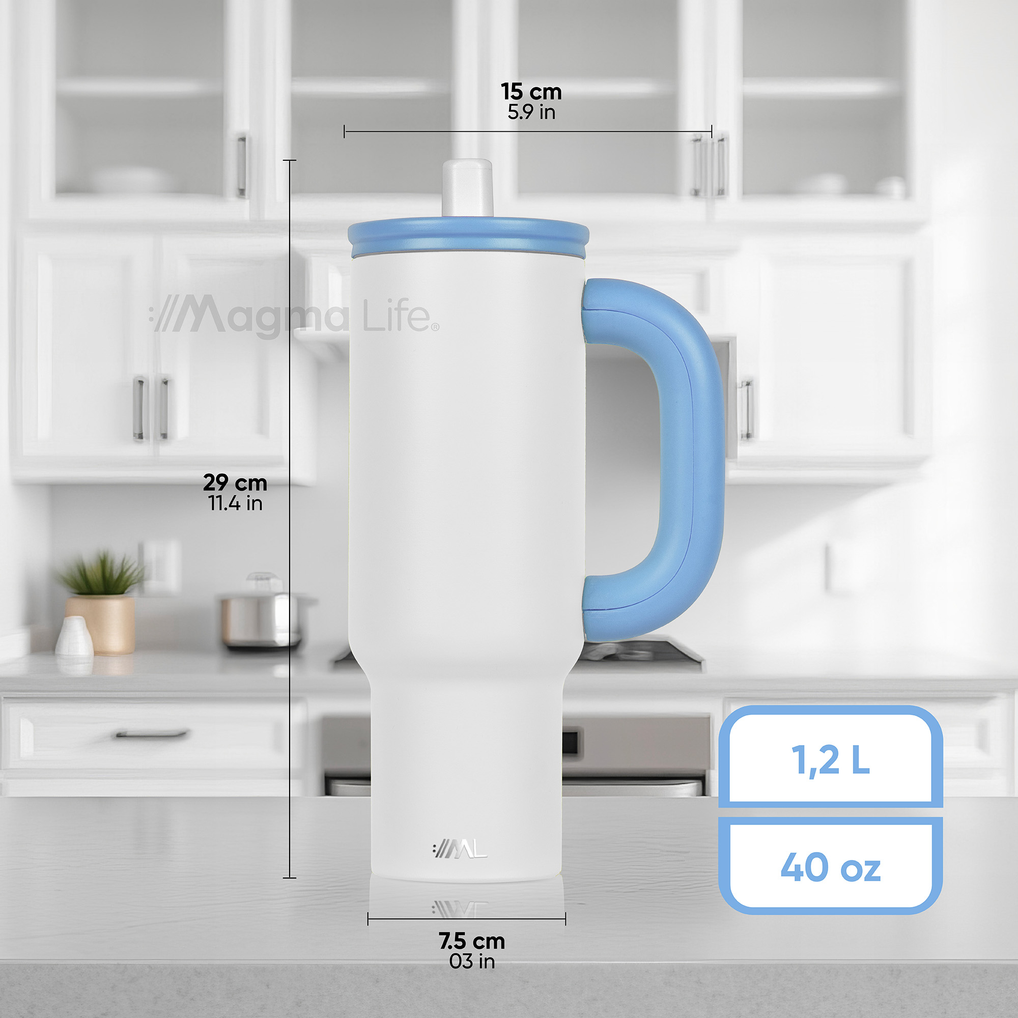 Foto 3 | Magma Life Termo Flip 40 Oz De Acero Inoxidable  Doble Pared  Antiderrame  Blanco