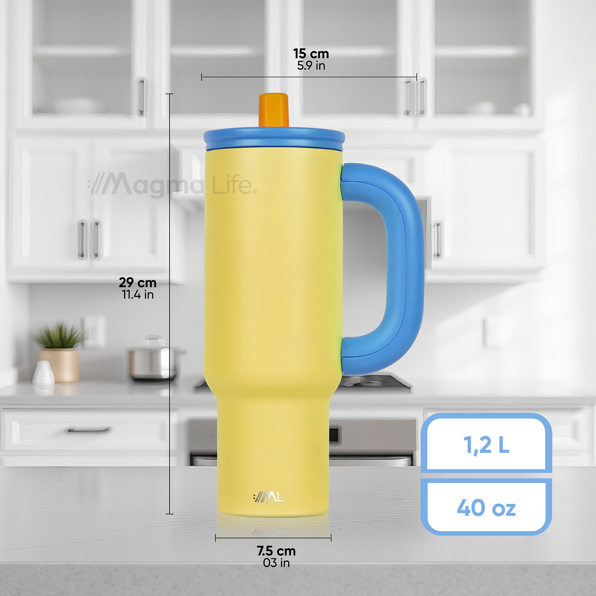 Foto 8 pulgar | Magma Life Termo Flip 40 Oz De Acero Inoxidable  Doble Pared  Antiderrame  Amarillo