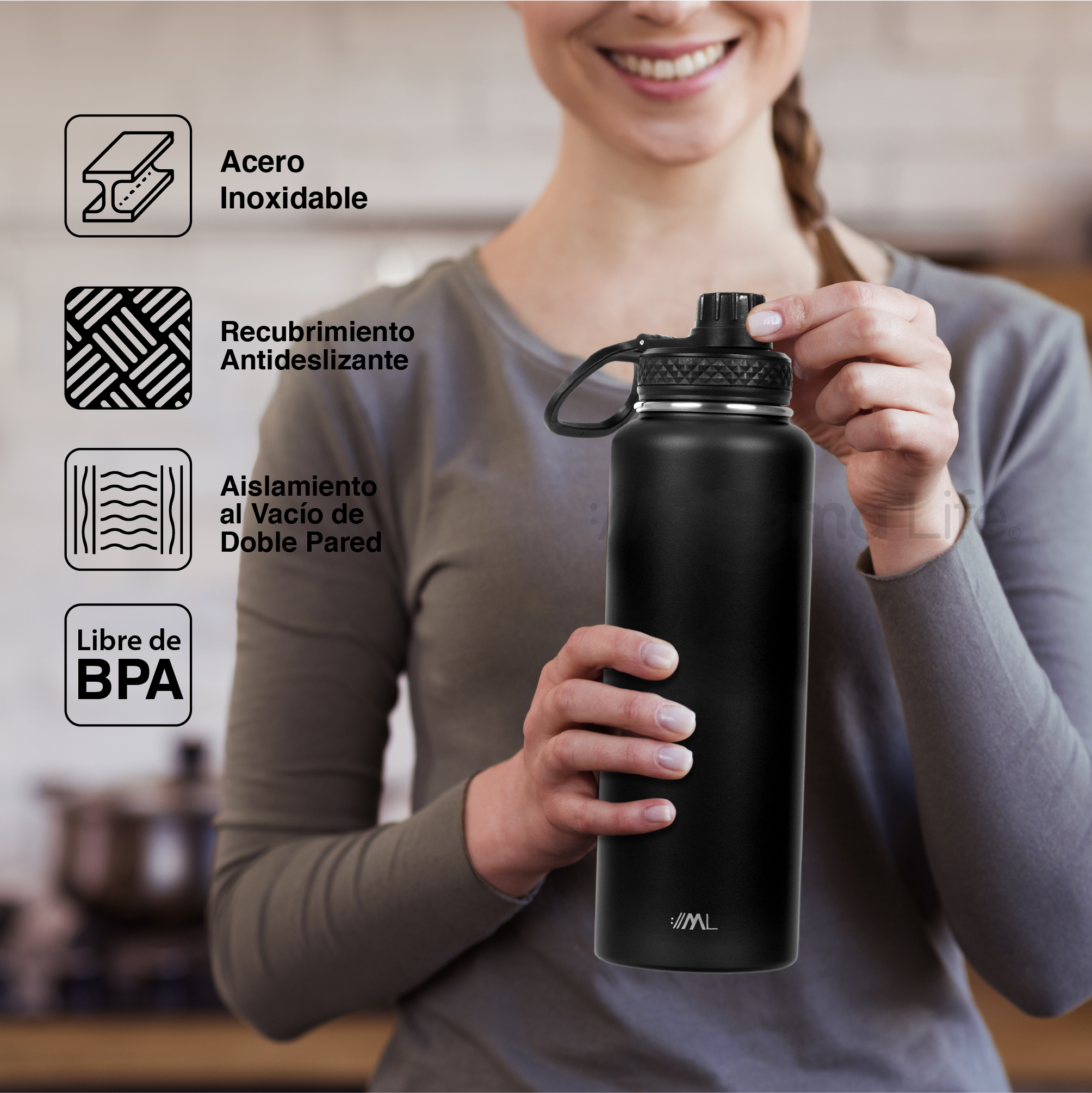 Foto 3 pulgar | Magma Life Termo 40oz Negro Acero Inoxidable Con 3 Tapas  Ideal Para Café Y Agua  Conserva Temperatura