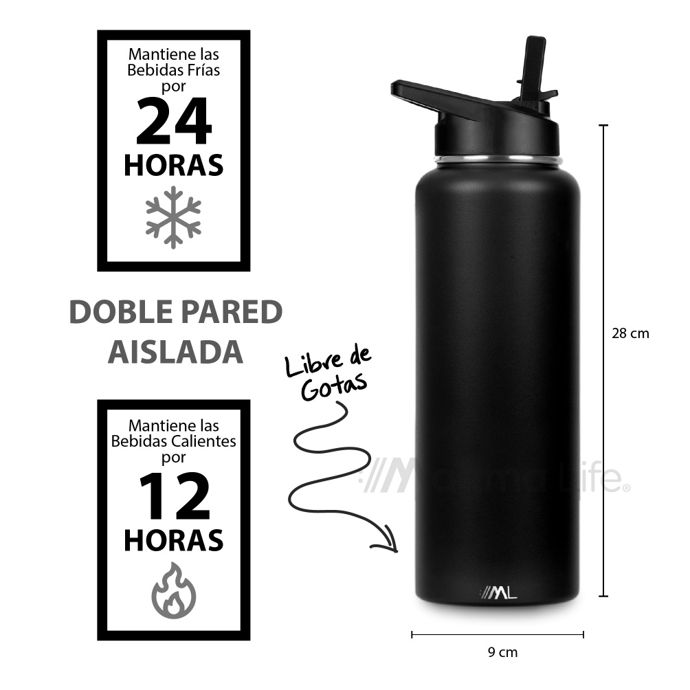 Foto 5 | Magma Life Termo 40oz Negro Acero Inoxidable Con 3 Tapas  Ideal Para Café Y Agua  Conserva Temperatura