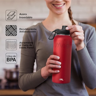 Foto 2 | Magmalife Termo 32oz Rojo Acero Inoxidable 3 Tapas Incluidas Mantiene Bebidas Calientes 12h Y Frías 24h