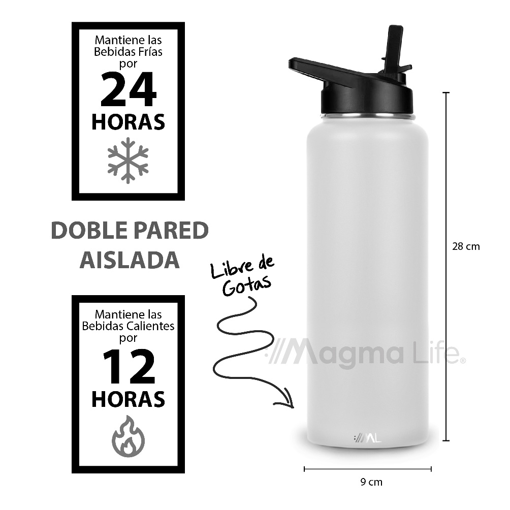 Foto 4 pulgar | Magma Life Termo 40oz Blanco De Acero Inoxidable Con 3 Tapas  Conserva Bebidas Calientes Y Frías