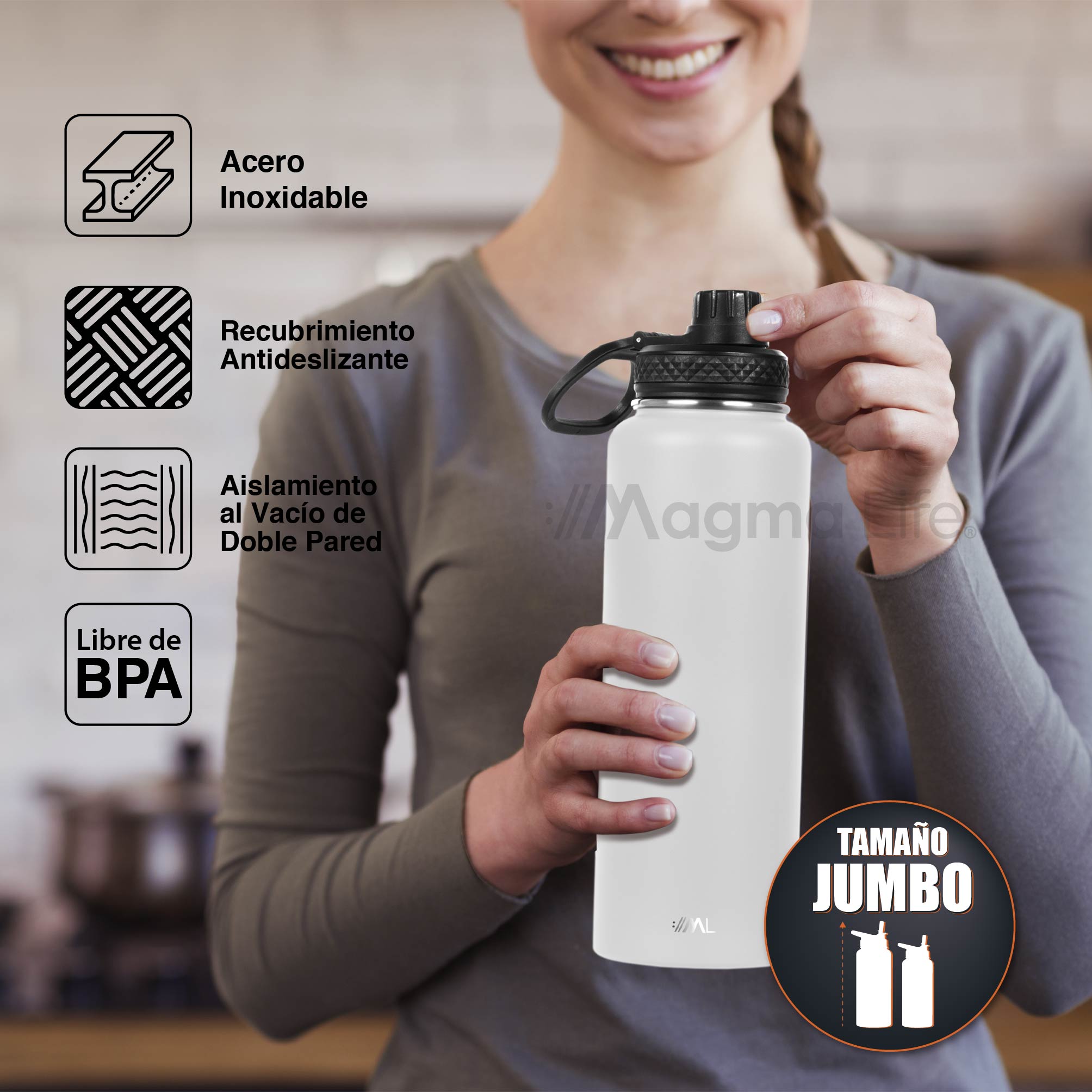 Foto 5 pulgar | Magma Life Termo 40oz Blanco De Acero Inoxidable Con 3 Tapas  Conserva Bebidas Calientes Y Frías