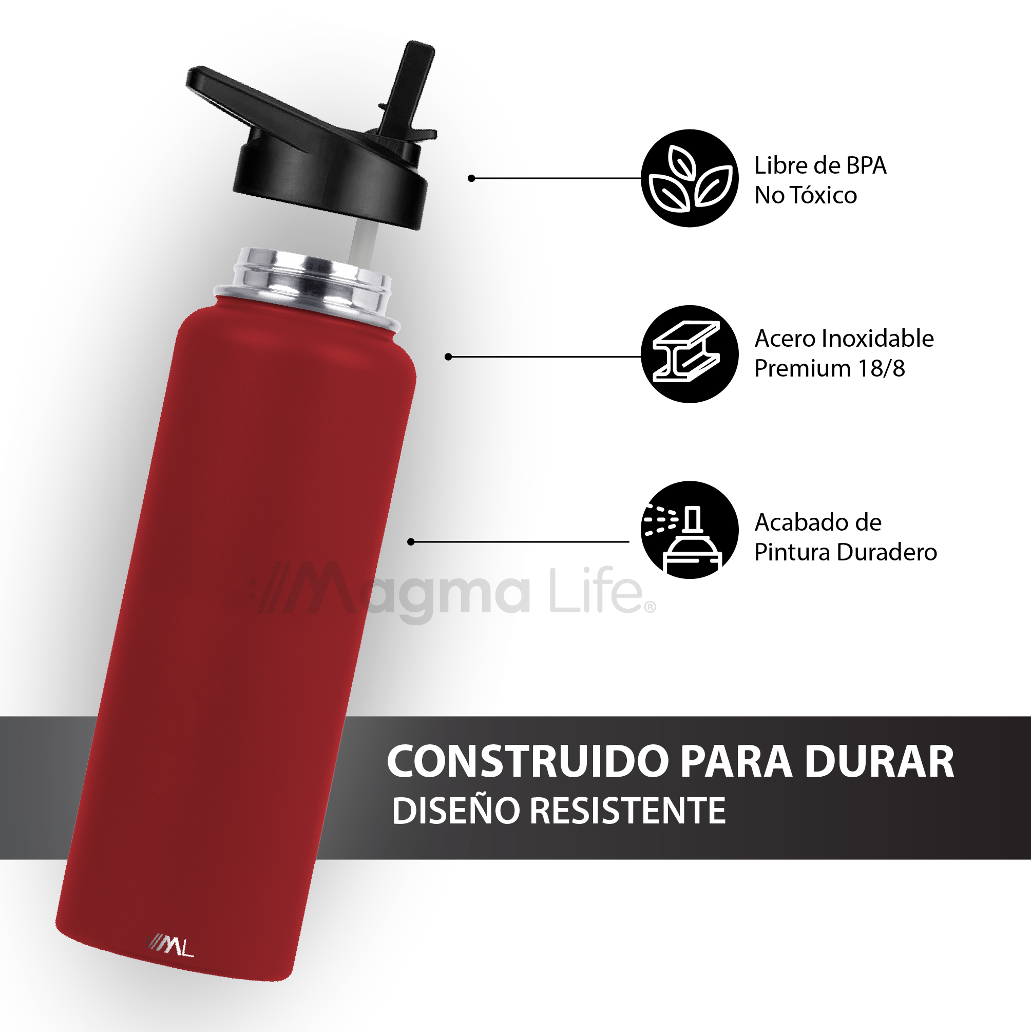 Foto 4 | Magma Life Termo 40oz Fire Red Acero Inoxidable Con 3 Tapas  Para Café Y Agua  Conserva Temperatura