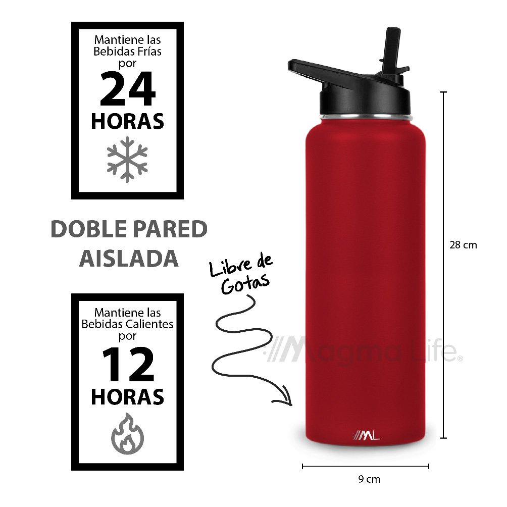 Foto 5 | Magma Life Termo 40oz Fire Red Acero Inoxidable Con 3 Tapas  Para Café Y Agua  Conserva Temperatura