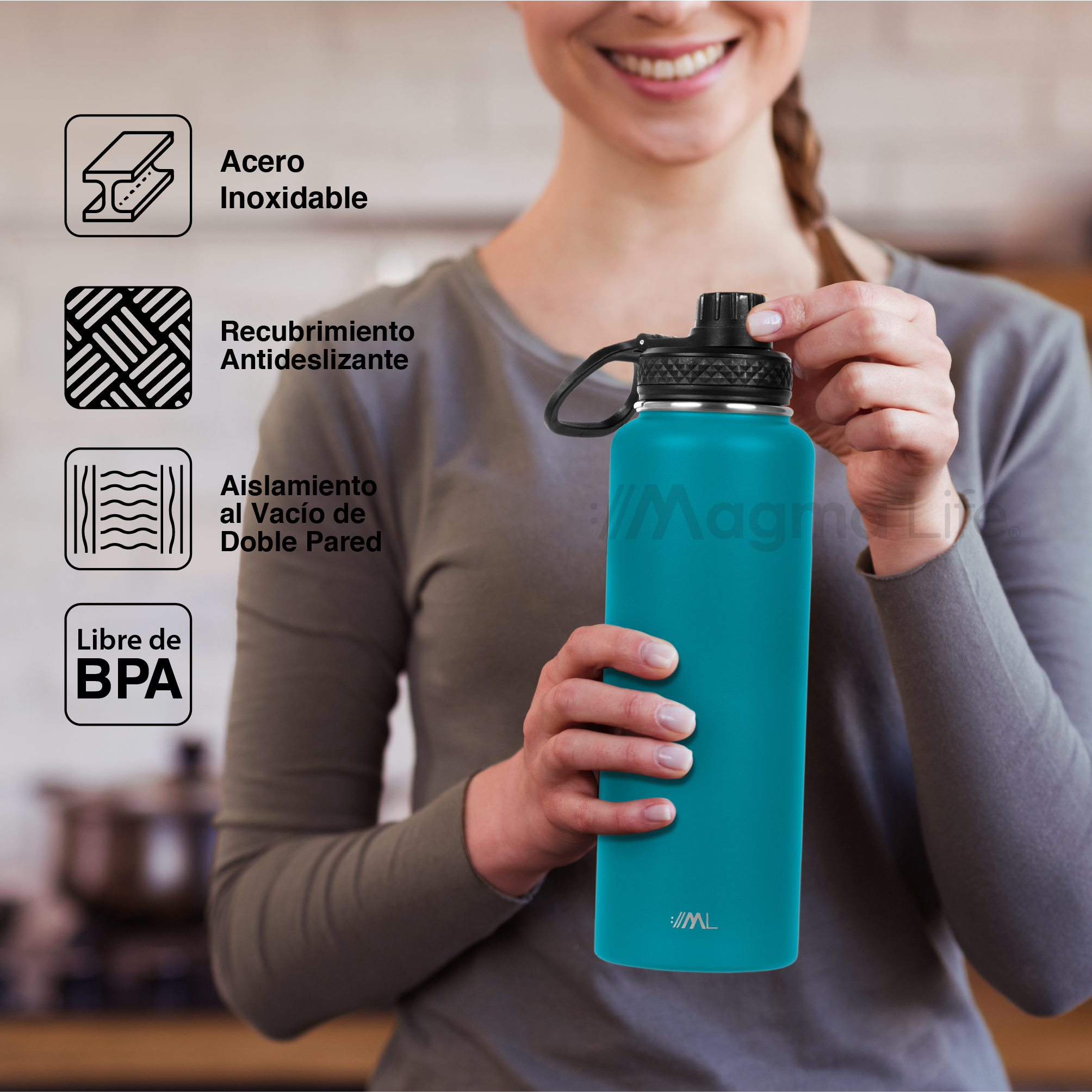 Foto 3 pulgar | Magma Life Termo 32oz Capri Blue Acero Inoxidable Con 3 Tapas  Para Café Y Agua  Conserva Temperatura