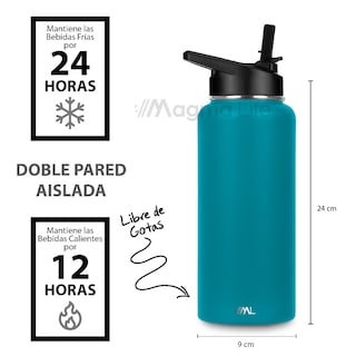 Foto 3 | Magma Life Termo 32oz Capri Blue Acero Inoxidable Con 3 Tapas Para Café Y Agua Conserva Temperatura