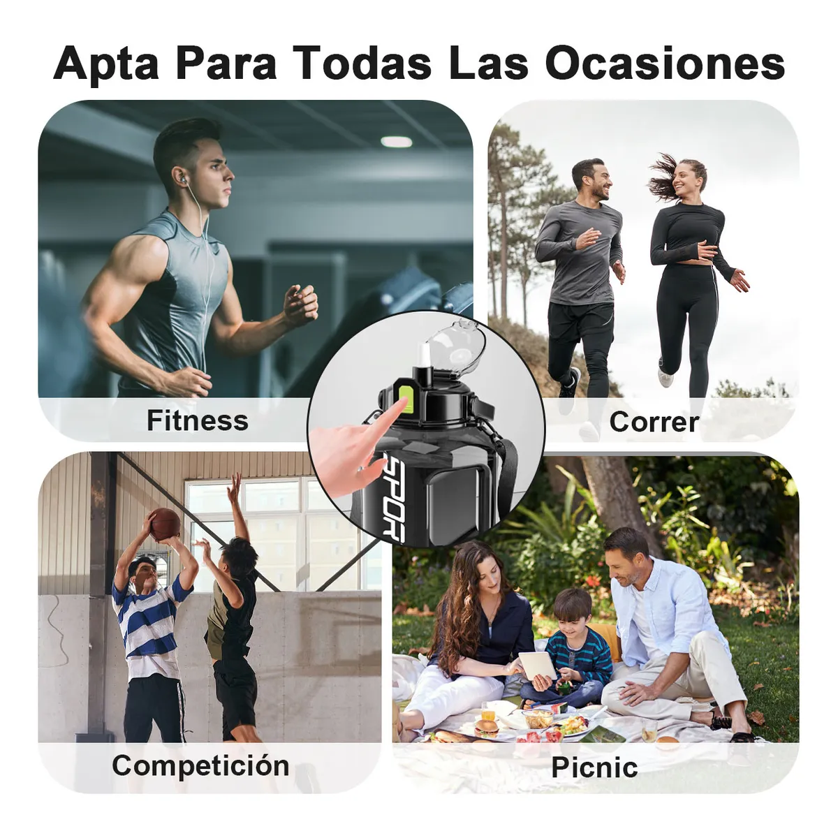 Foto 3 | Botella De Agua Deportiva Gimnasio Grande Con Pajita Asa 3l  Eo Safe Importsesi-20588 Negro