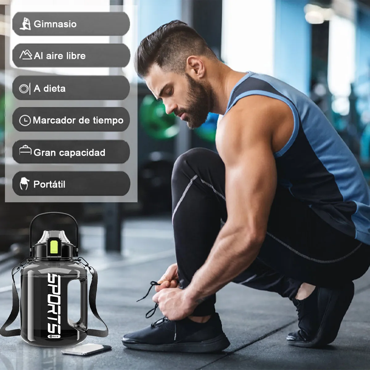 Foto 4 | Botella De Agua Deportiva Gimnasio Grande Con Pajita Asa 3l  Eo Safe Importsesi-20588 Negro