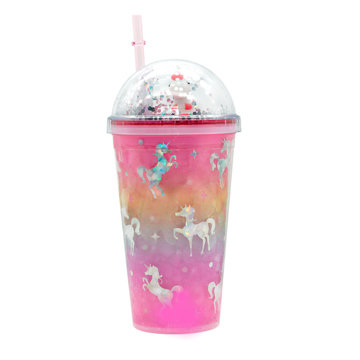 Vaso Con Popote Y Tapa De Cúpula Con Imagen De Unicornio