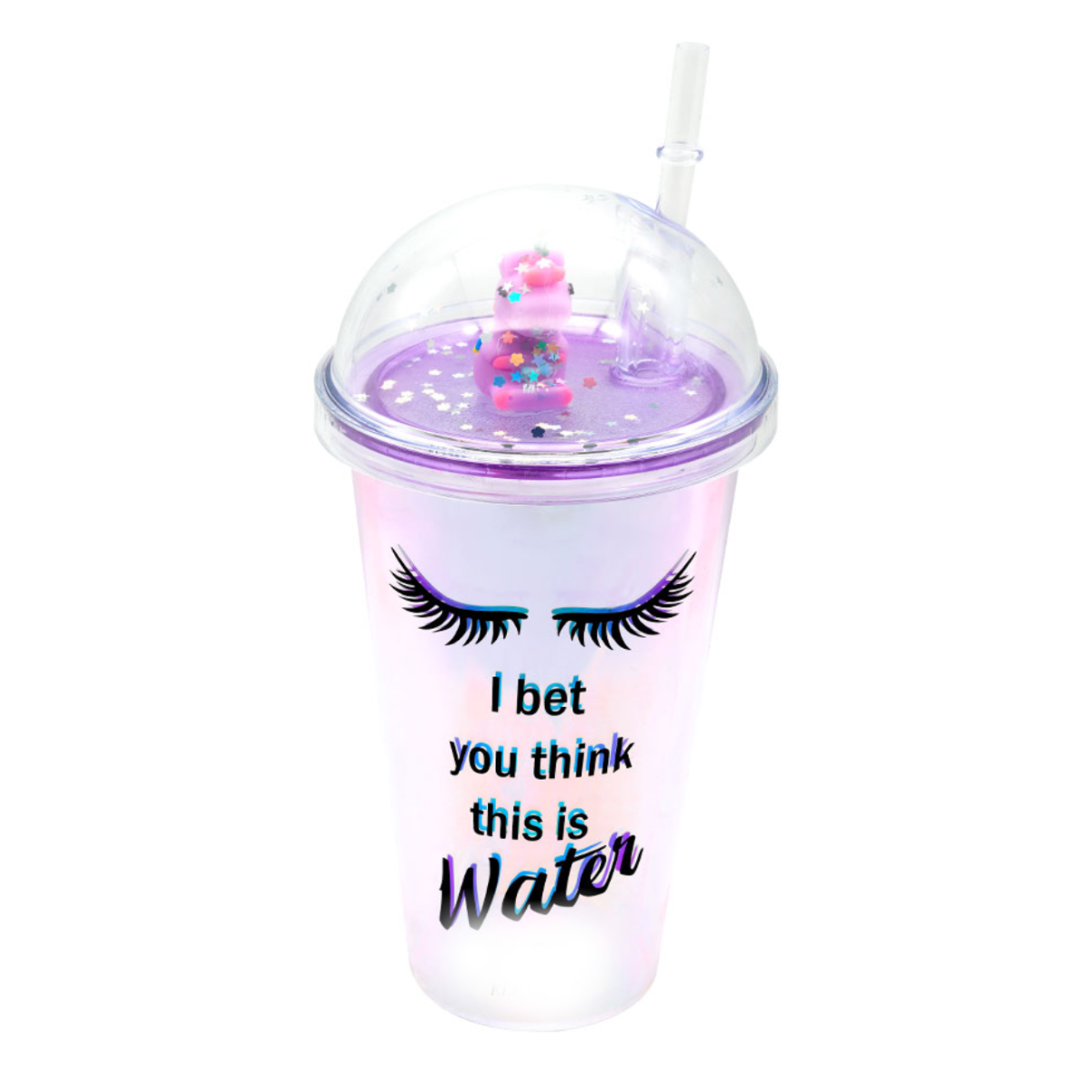 Vaso Con Popote Y Tapa De Cúpula Con Imagen De Pestañas