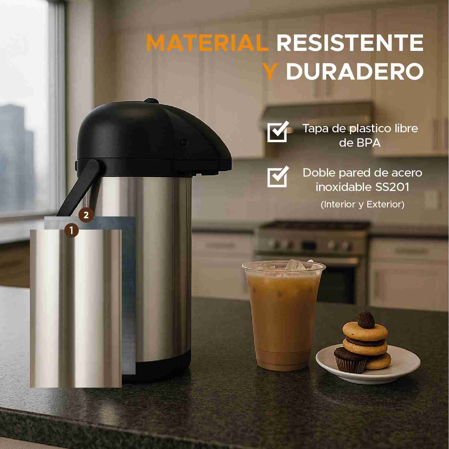 Foto 7 pulgar | Termo Dispensador Térmico Dolcetti 1.9l De Acero Inoxidable Con Asa Y Botón