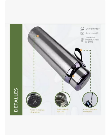 Foto 4 pulgar | Vaso Térmico Metal Acero Inoxidable 1000ml Capacidad Colgar Color Gris