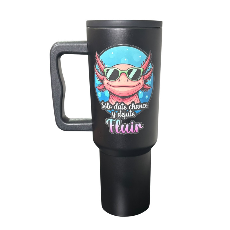 Termo De Acero Inoxidable Color Negro  Ajolote  De 1.2 Litros Con Agarradera De Silicona
