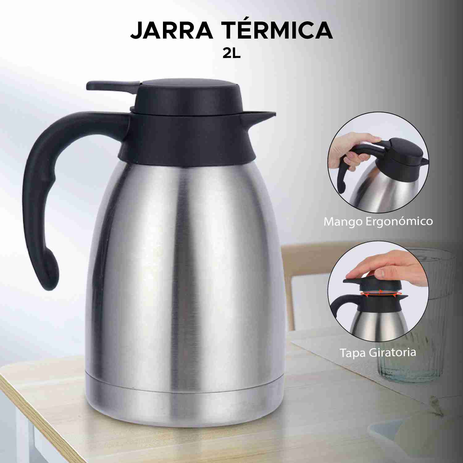 Foto 3 pulgar | Jarra Térmica Dolcetti Carafe 2 L De Acero Inoxidable Con Botón Dispensador