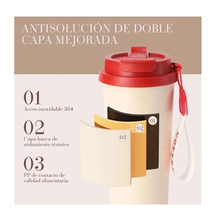 Foto 3 | 500 Ml De Vaso Térmico Café Acero Inoxidable Con Popote Bordo
