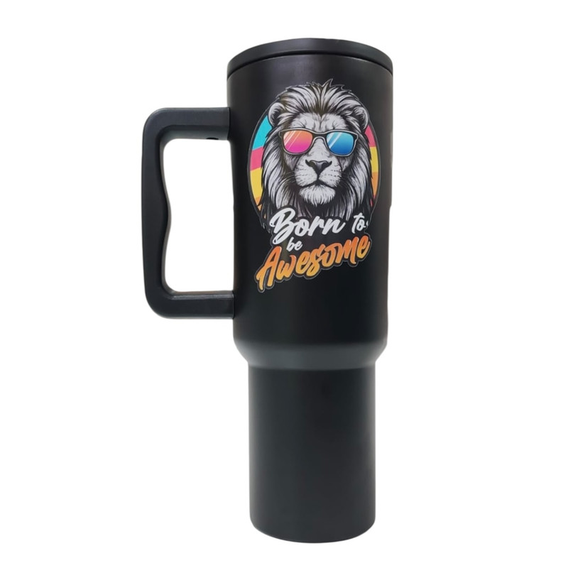 Termo De Acero Inoxidable Color Negro  Leon  De 1.2 Litros