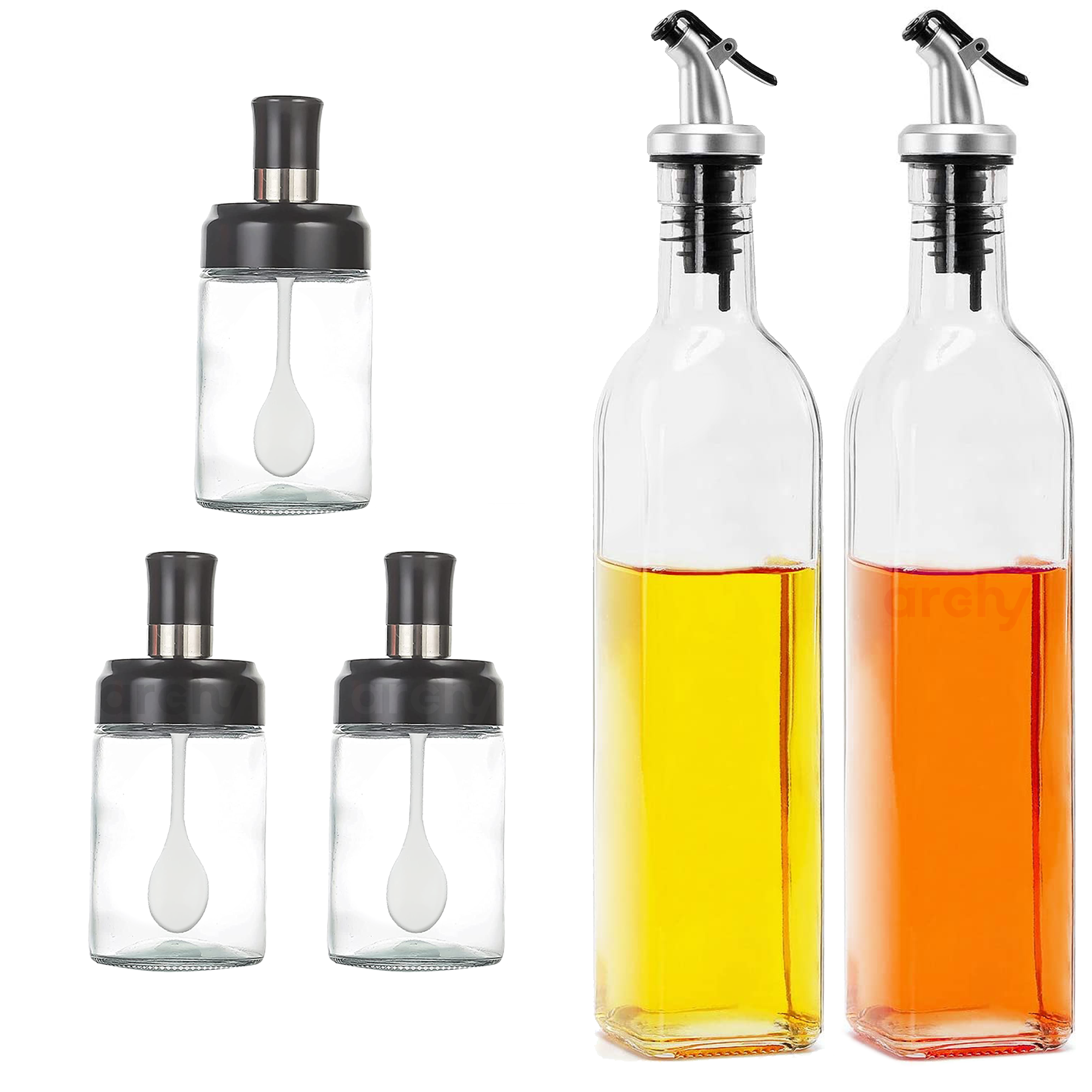 Archy Aceiteras De Cocina 5 En 1 Set 2 Botellas De Aceite 500 ml 3 Especieros Salsero Aceitera De Oliva Vinagr