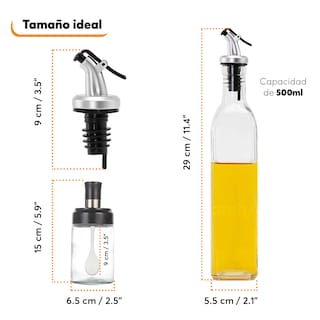 Foto 5 | Archy Aceiteras De Cocina 5 En 1 Set 2 Botellas De Aceite 500 ml 3 Especieros Salsero Aceitera De Oliva Vinagr