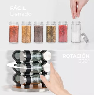 Foto 4 | Especiero Xtellar Giratorio Con 16 Frascos De Vidrio Color Transparente