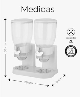 Foto 2 | Dispensador De Cereal Despachador Doble Alimentos Y Semillas Color Blanco