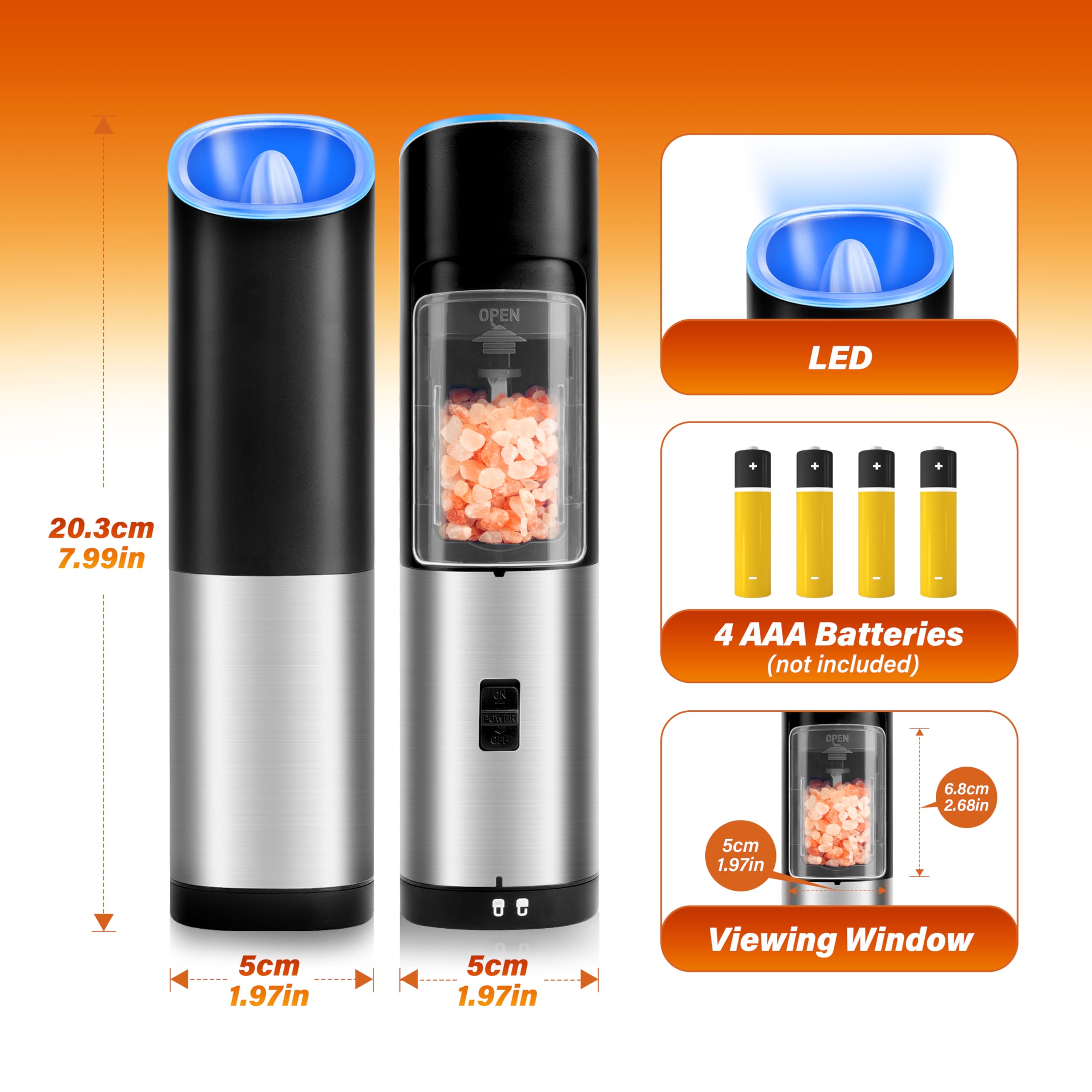 Foto 4 | Set De Molinillos Eléctricos De Sal Y Pimienta Simple Deluxe Mejorado - Venta Internacional.
