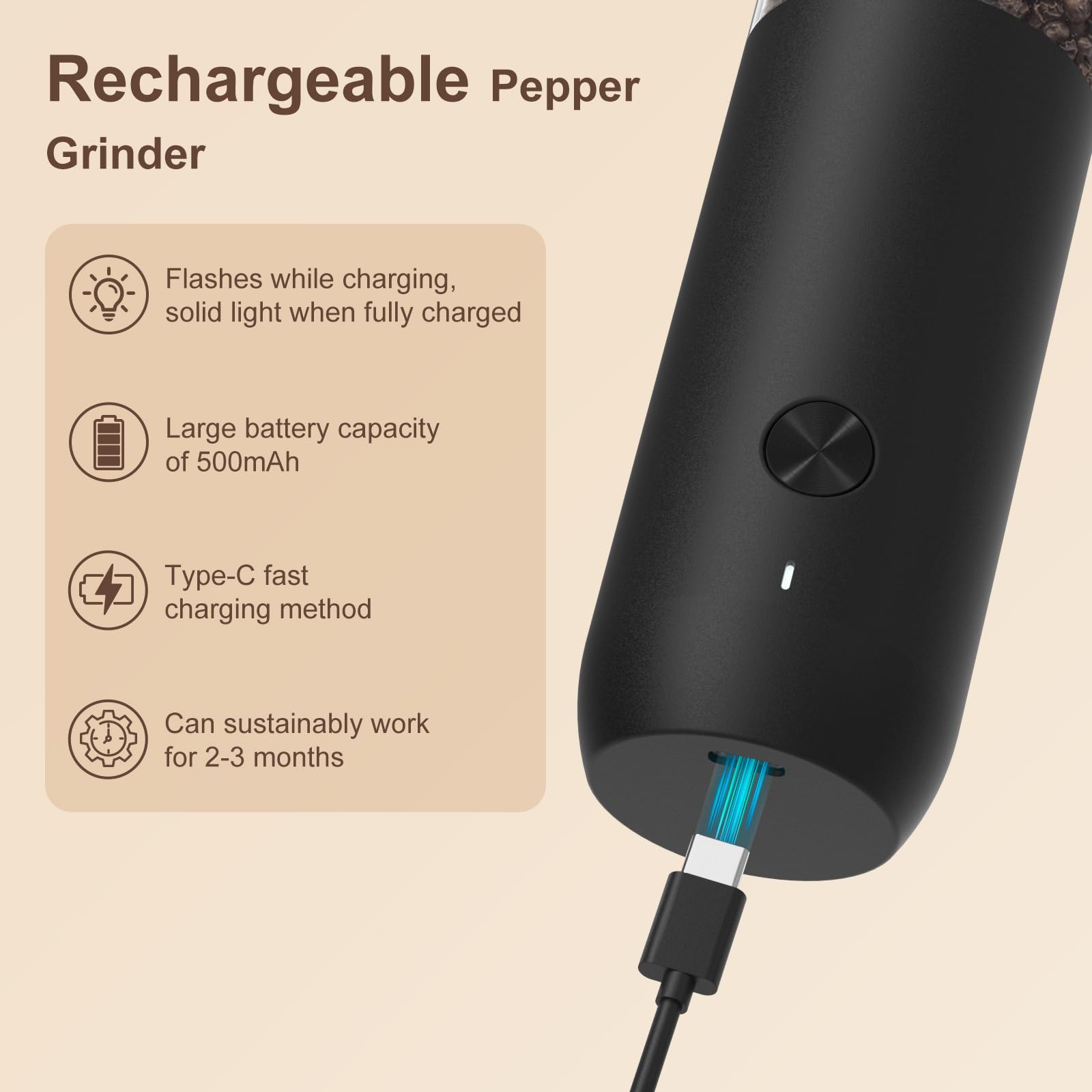 Foto 5 pulgar | Molinillo De Sal Y Pimienta Ultrean Recargable Con Luz Led - Venta Internacional.