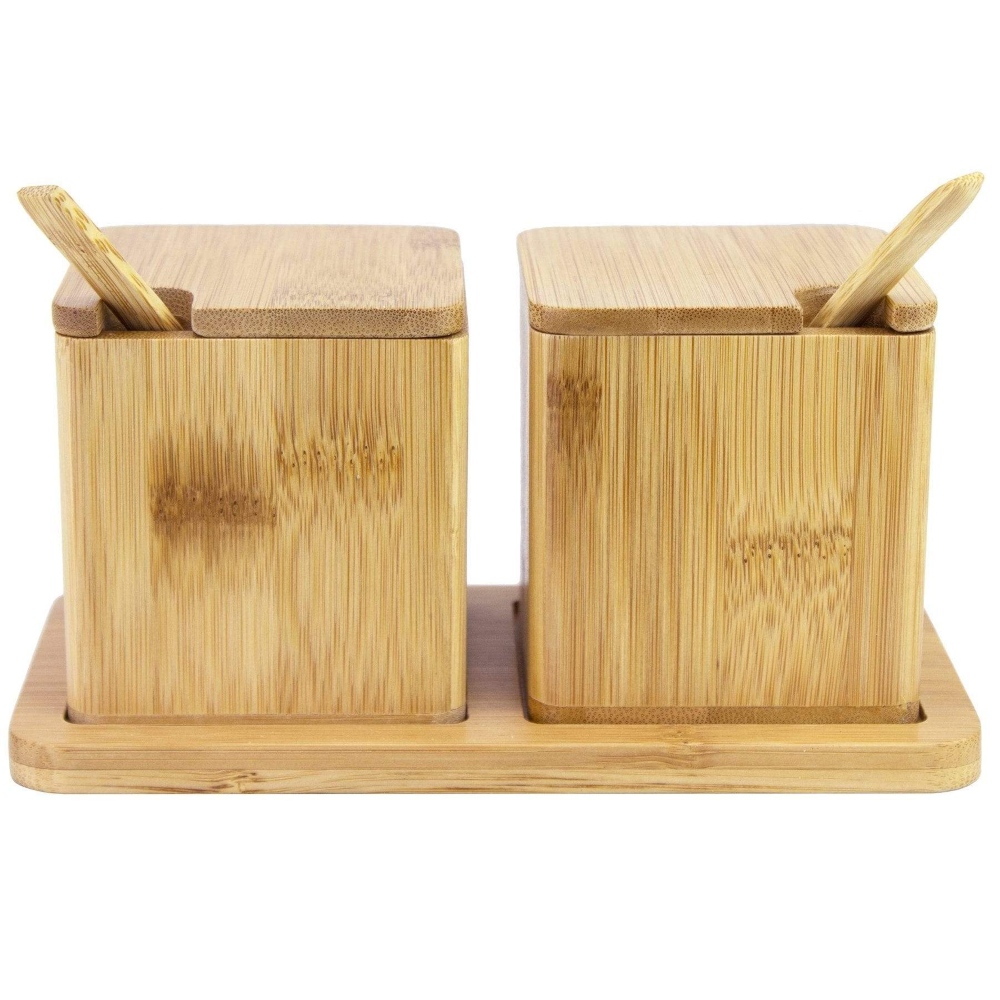 Foto 1 | Totally Bamboo Especiero/salsero Doble Con Cucharas De Bambú