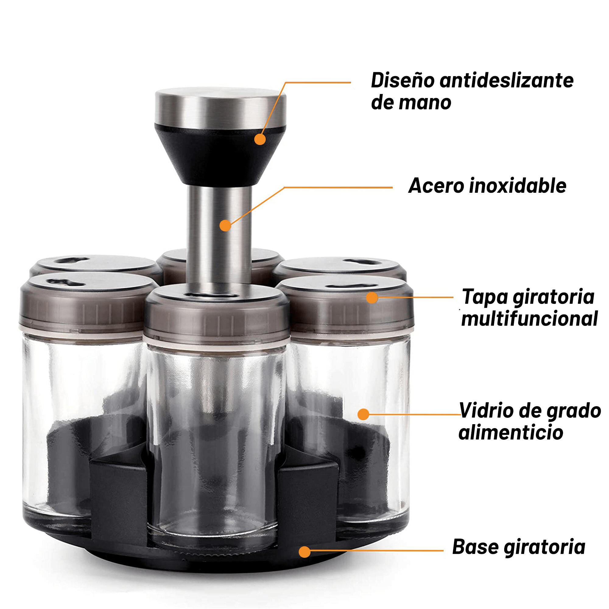 Foto 4 pulgar | Especiero Kimhi Giratorio con 6 Frascos para Cocina