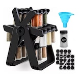 Especiero Giratorio 360º Juego 18 Botes Cristal + Embudo Eo Safe Imports Negro