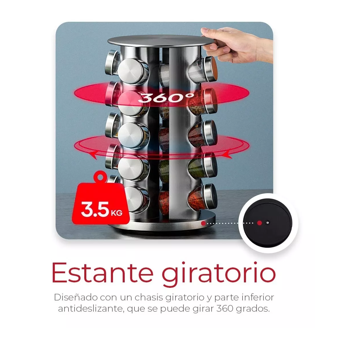 Foto 4 pulgar | Especiero Giratorio 20 Tarros Vidrio Organizador Eo Safe Imports Plateado
