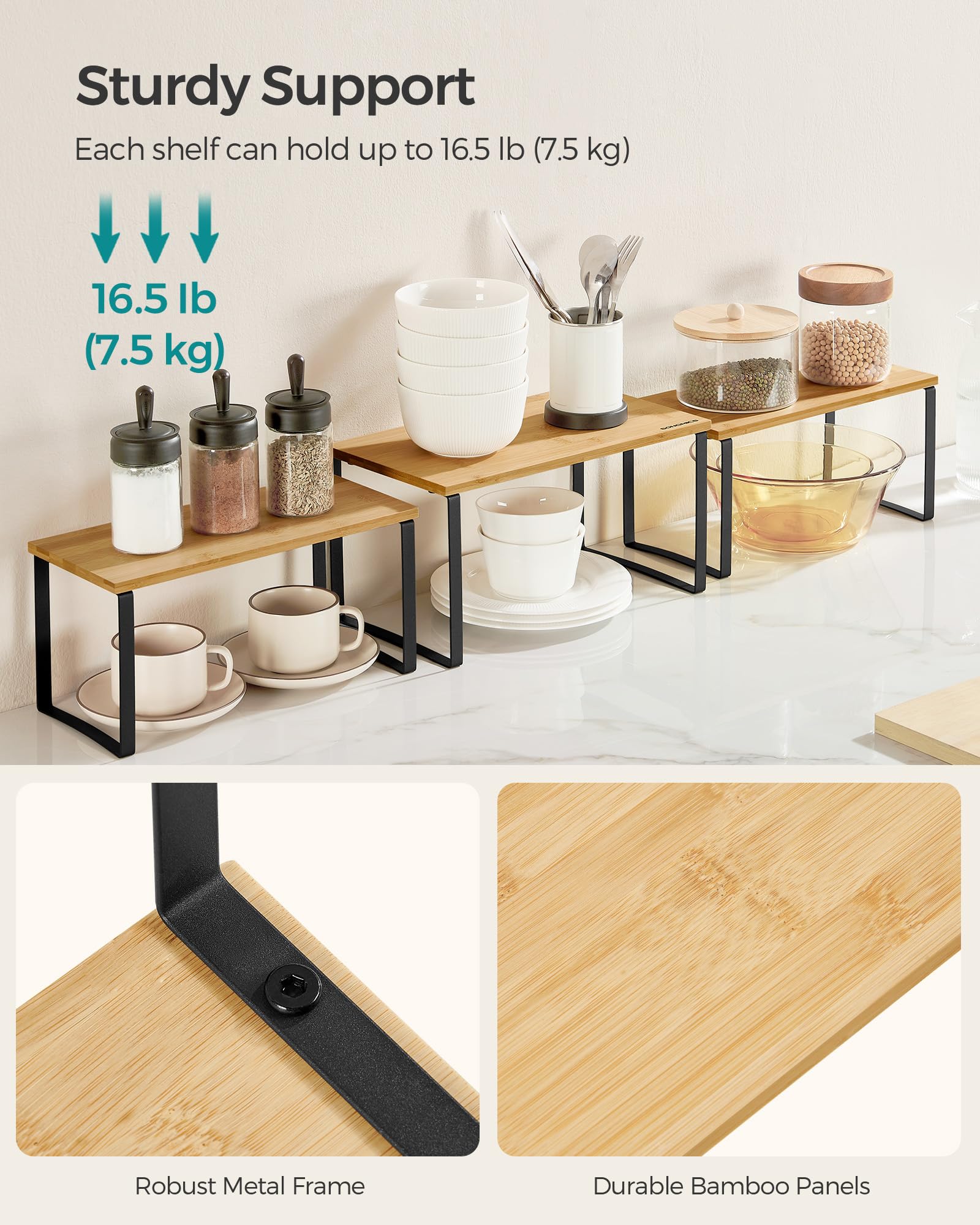 Foto 4 | Estante Organizador De Armario Songmics Kitchen De Metal Y Bambú, Juego De 3 - Venta Internacional.