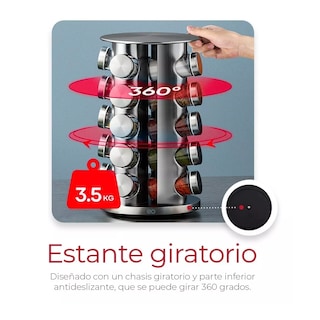 Foto 3 | Especiero Giratorio, 20 Tarros Vidrio Organizado Eo Safe Imports Esi-17606-1 Plata
