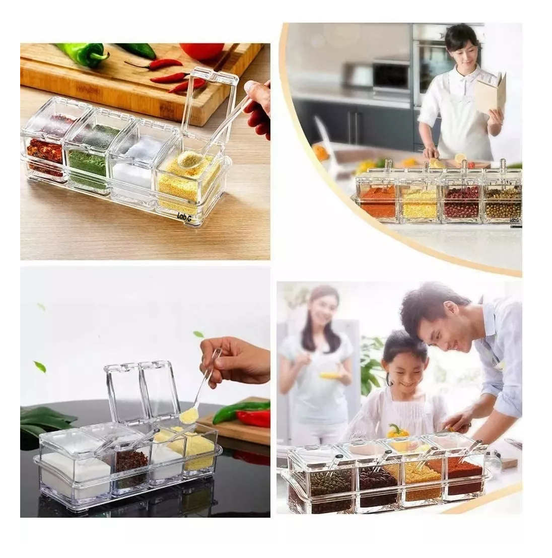 Foto 4 pulgar | Especieros Salsera Organizador Azucarero Cocina 4 Piezas Transparente