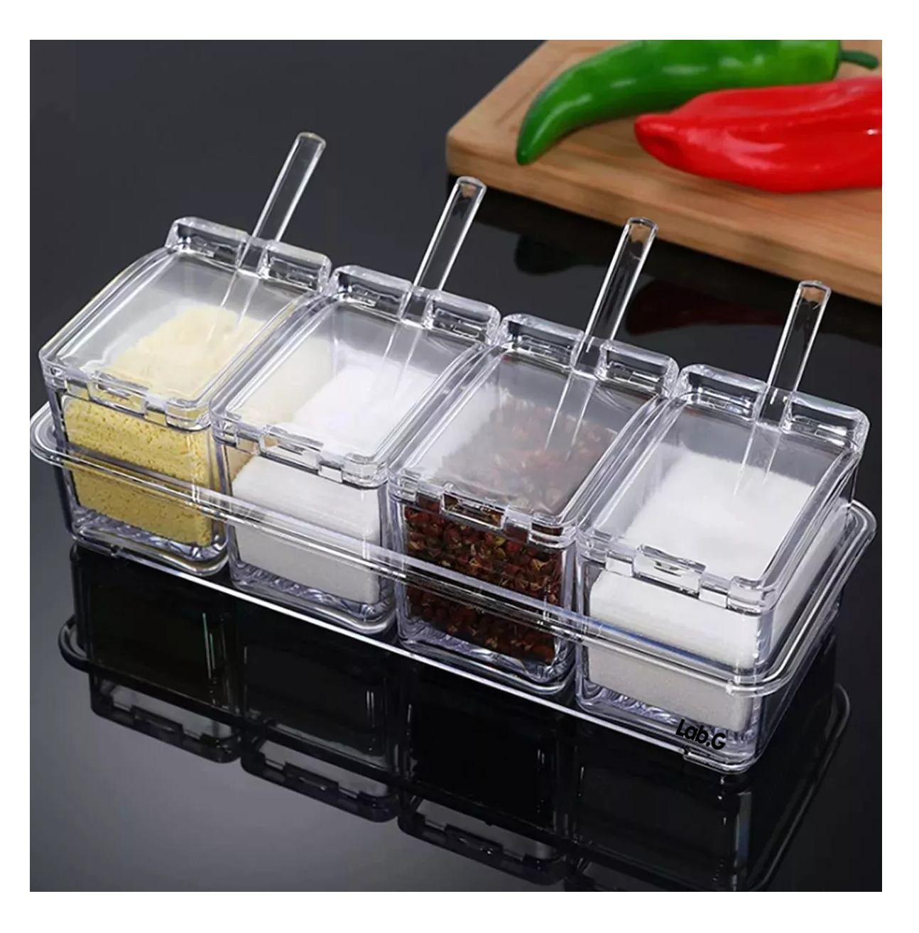 Foto 5 pulgar | Especieros Salsera Organizador Azucarero Cocina 4 Piezas Transparente