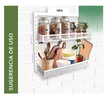 Foto 3 | Especiero Estante Organizador Metálico Cocina 2 Niveles Blanco