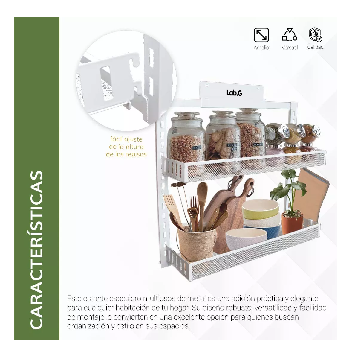 Foto 6 pulgar | Especiero Estante Organizador Metálico Cocina 2 Niveles Blanco