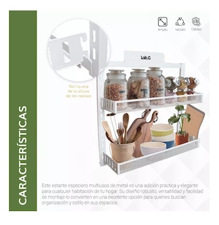 Foto 5 | Especiero Estante Organizador Metálico Cocina 2 Niveles Blanco