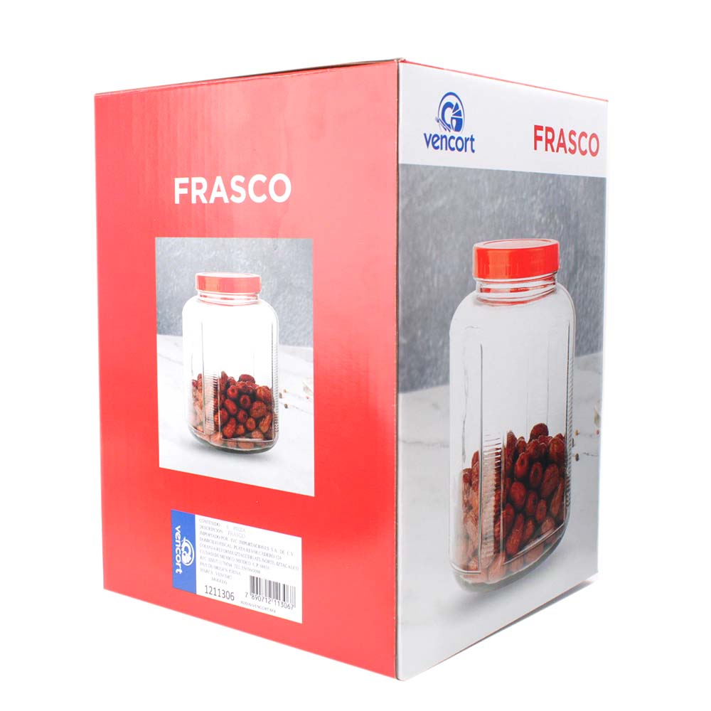 Foto 3 pulgar | Frasco De Vidrio Grueso Vencort Tapa Roja 4.5 Litros