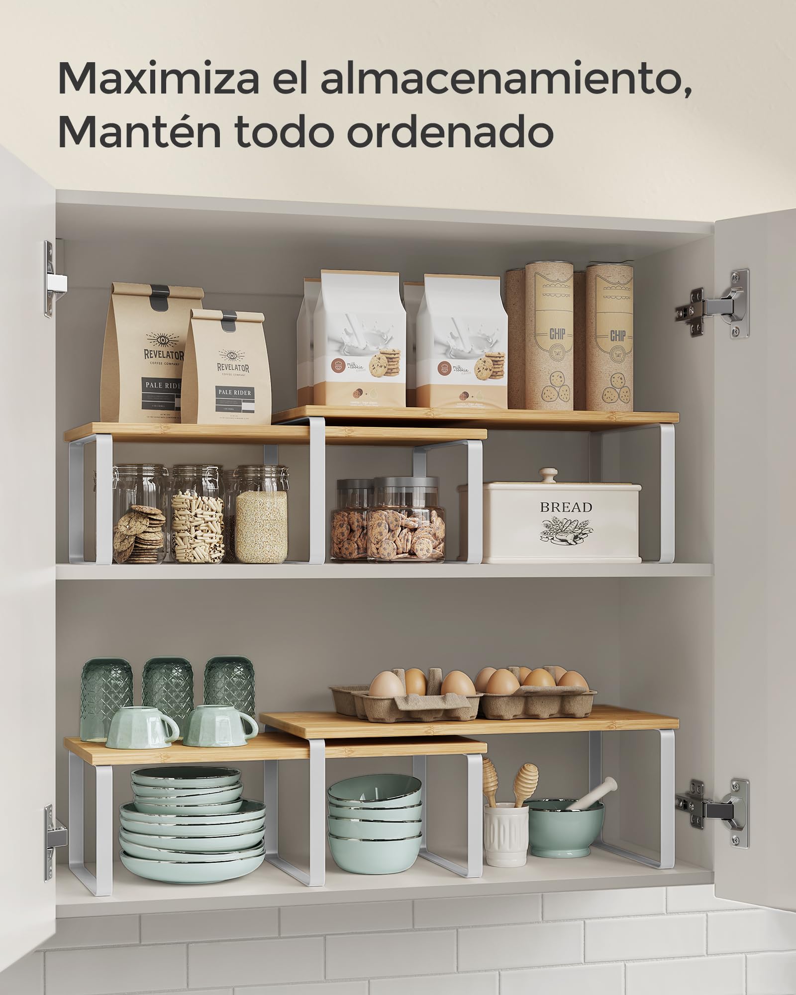 Foto 4 pulgar | Especiero De Cocina Songmics Mkcs200w01, 2 Niveles, Blanco/beige