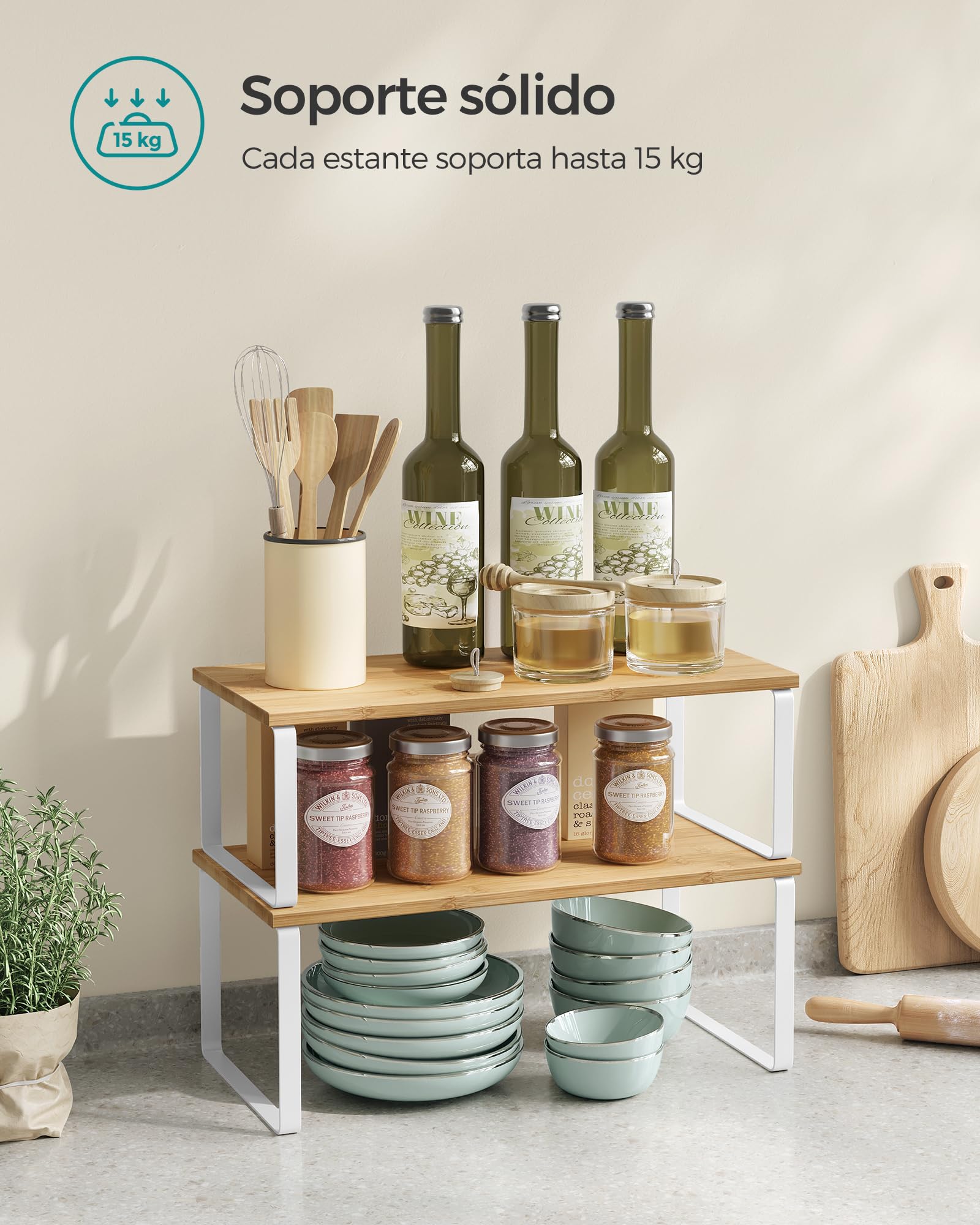 Foto 5 pulgar | Especiero De Cocina Songmics Mkcs200w01, 2 Niveles, Blanco/beige