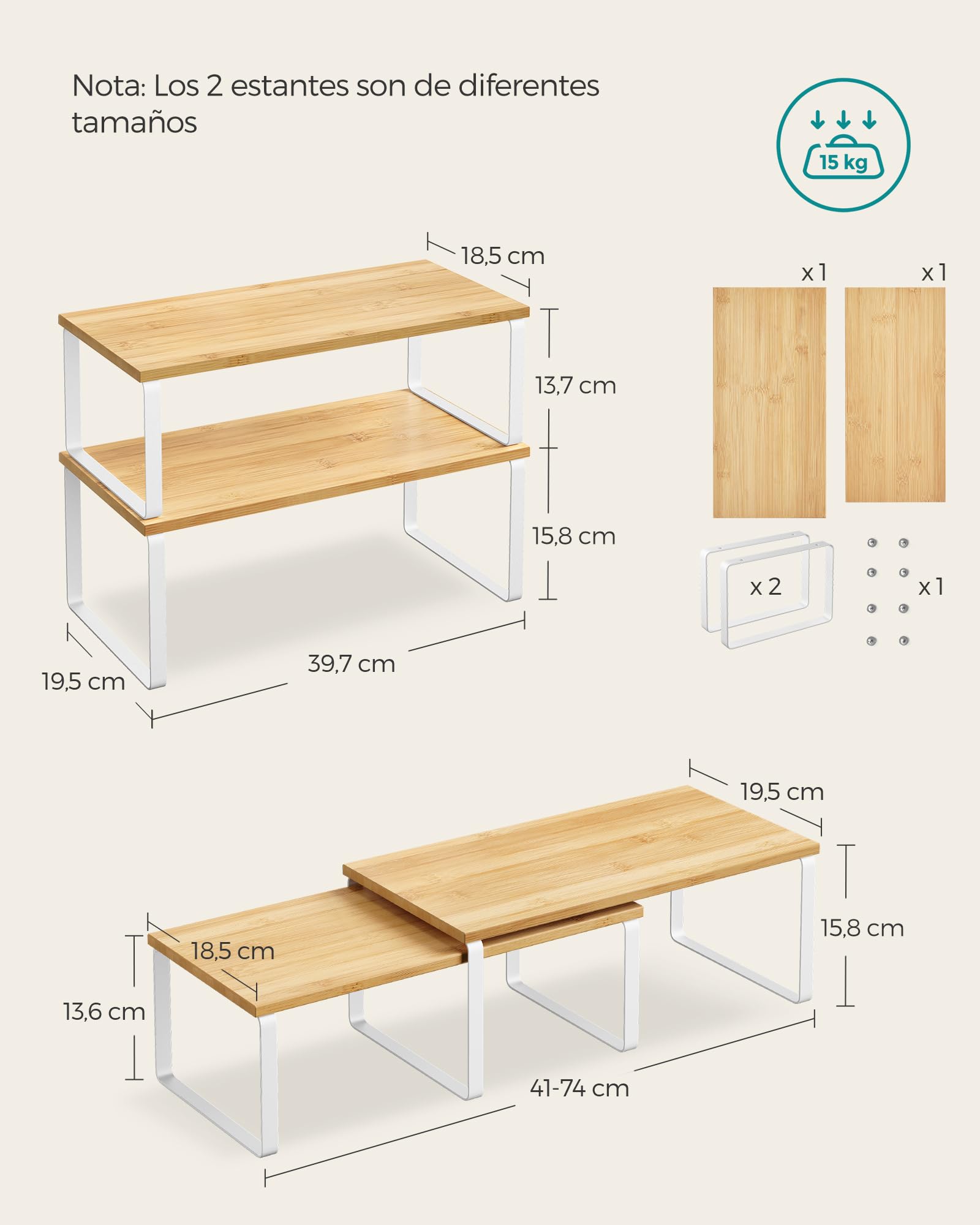 Foto 6 pulgar | Especiero De Cocina Songmics Mkcs200w01, 2 Niveles, Blanco/beige