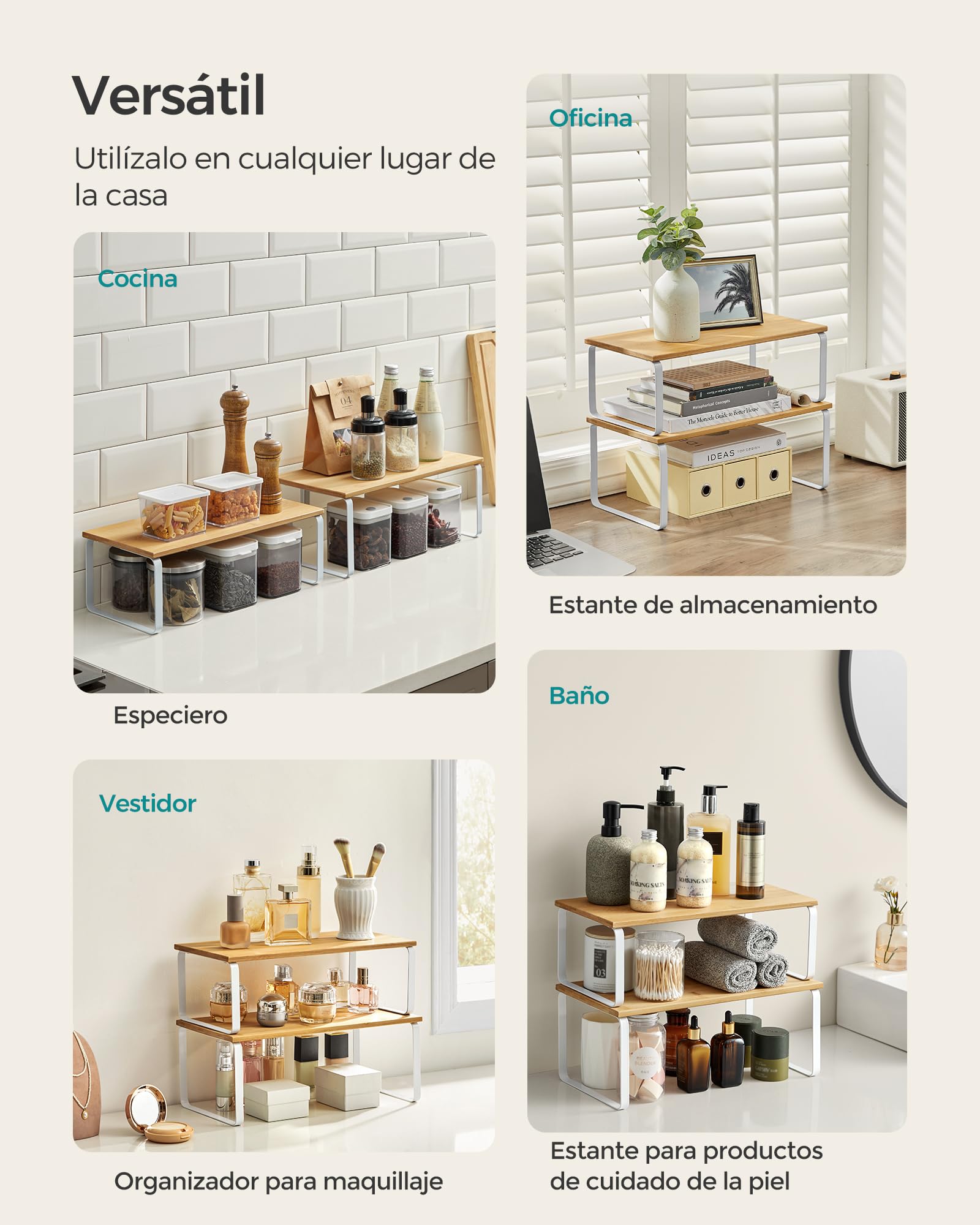 Foto 7 pulgar | Especiero De Cocina Songmics Mkcs200w01, 2 Niveles, Blanco/beige