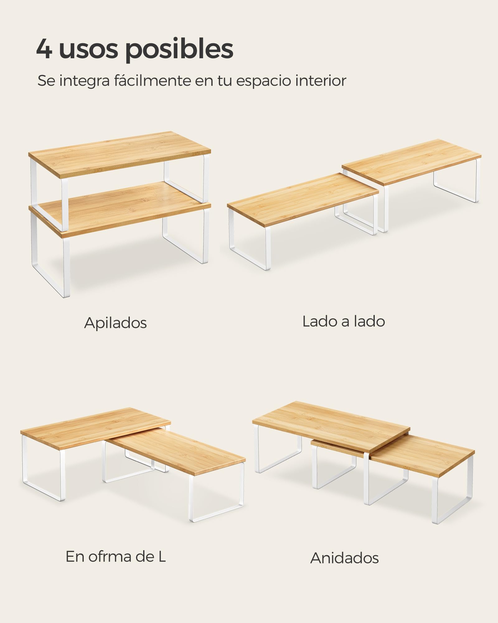 Foto 8 pulgar | Especiero De Cocina Songmics Mkcs200w01, 2 Niveles, Blanco/beige