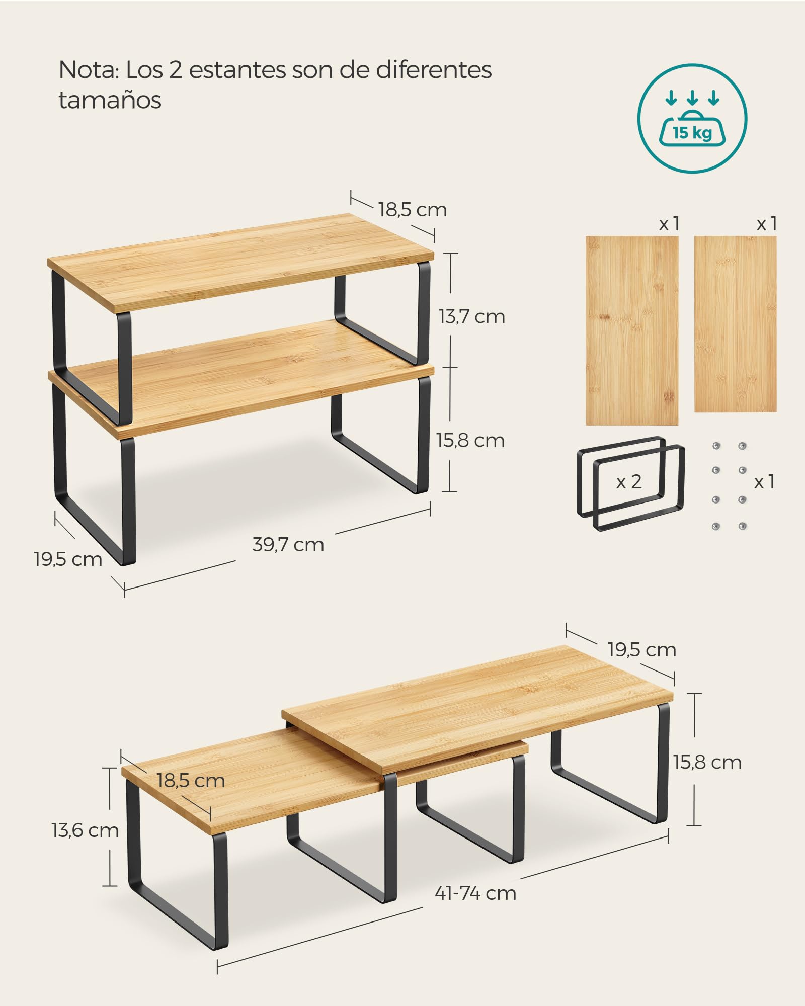 Foto 5 | Especiero De Cocina Songmics Mkcs200b01 De 2 Niveles, Negro Y Beige