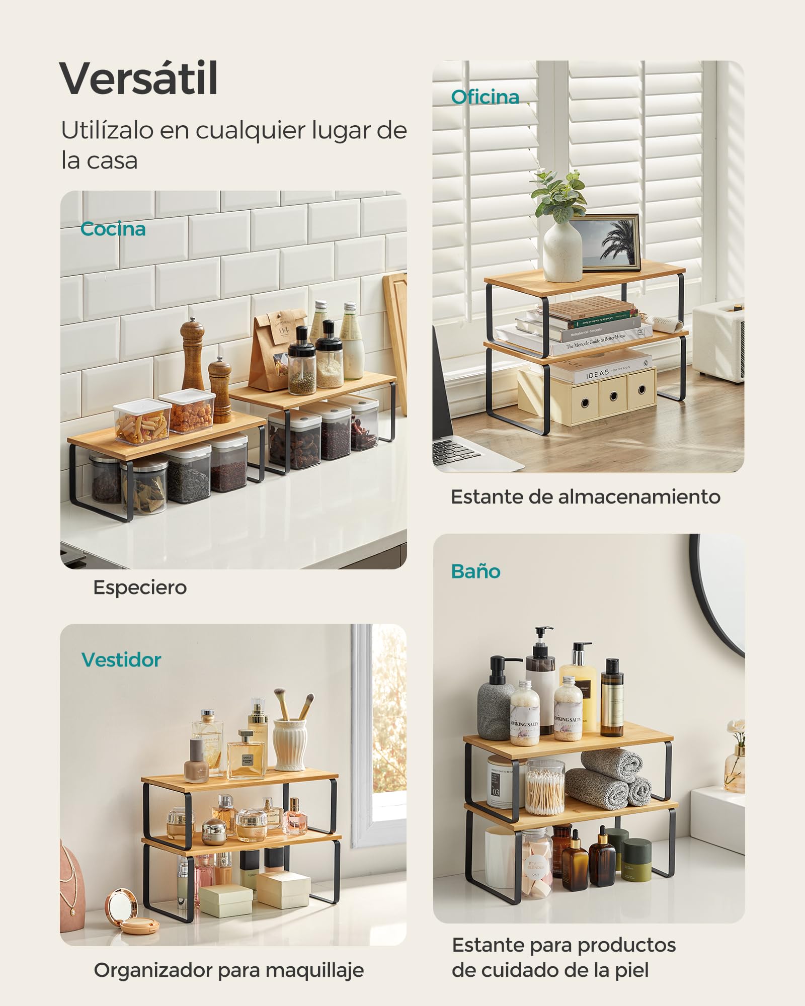 Foto 6 | Especiero De Cocina Songmics Mkcs200b01 De 2 Niveles, Negro Y Beige