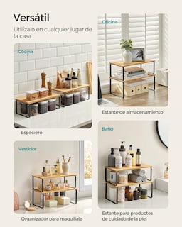 Foto 6 | Especiero De Cocina Songmics Mkcs200b01 De 2 Niveles, Negro Y Beige