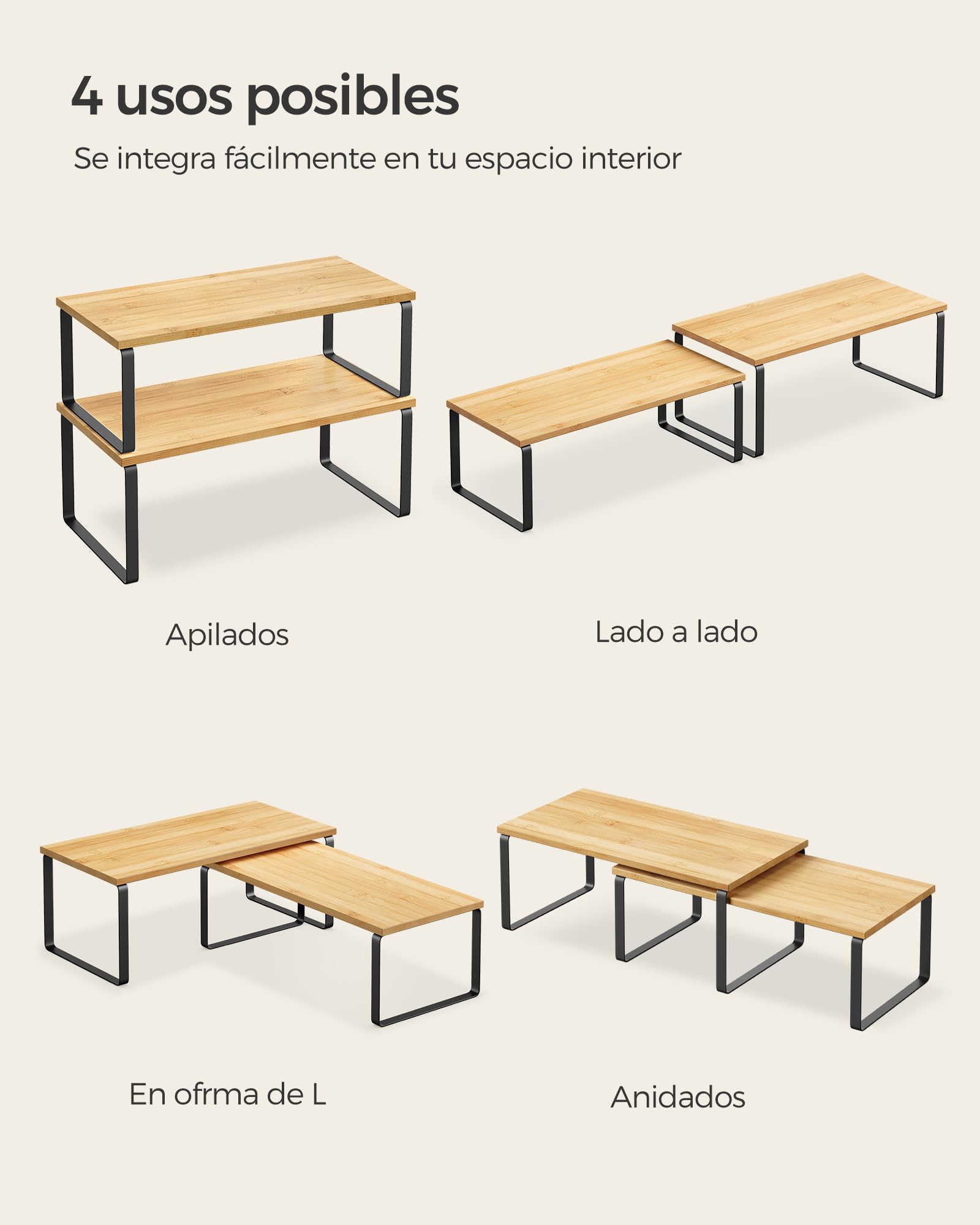 Foto 8 pulgar | Especiero De Cocina Songmics Mkcs200b01 De 2 Niveles, Negro Y Beige